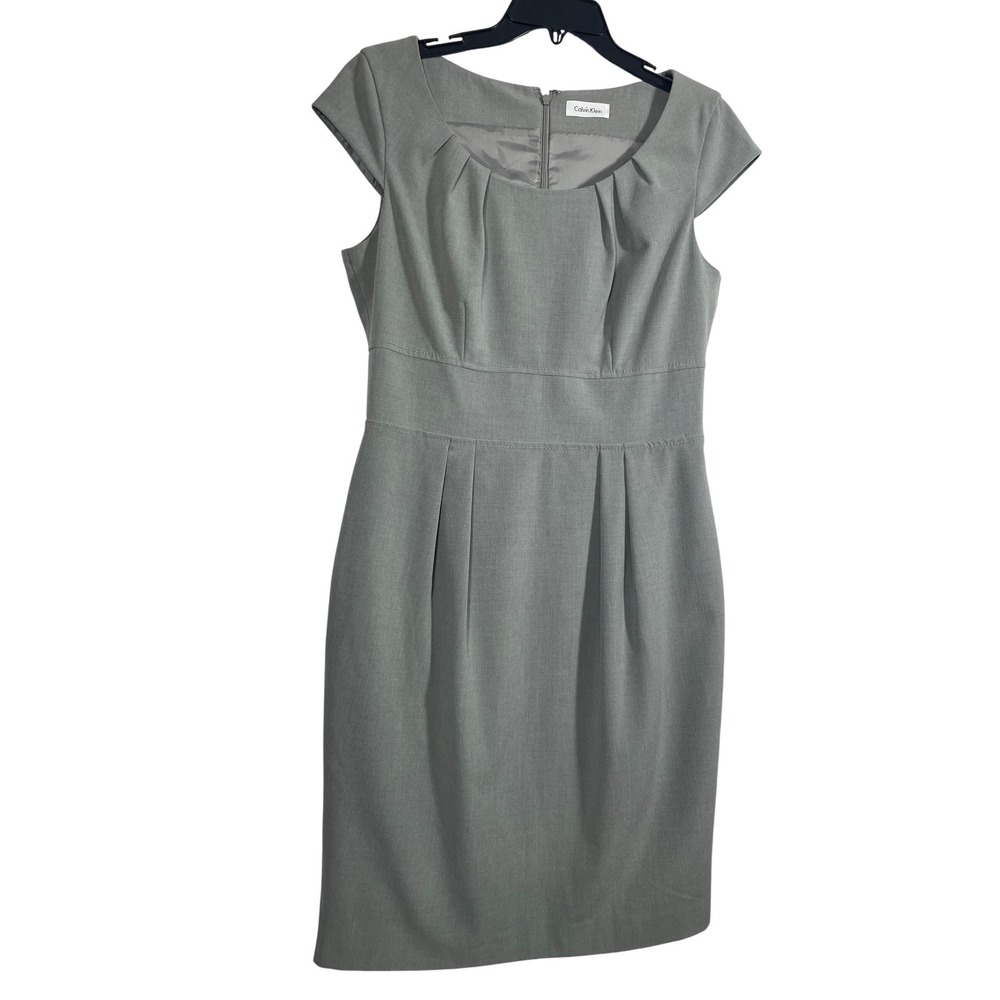 Calvin Klein Gray Career Dress Women Size‎ M Sleeveless Workwear Sheath Fitted